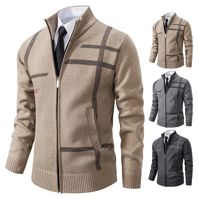 Pop Men's Knitted Cardigan Wool Cashmere Sweaters Velvet Turtleneck Knitwear Cold Fashion Blouse Y2K Boy Jumper Coat Hombre Over