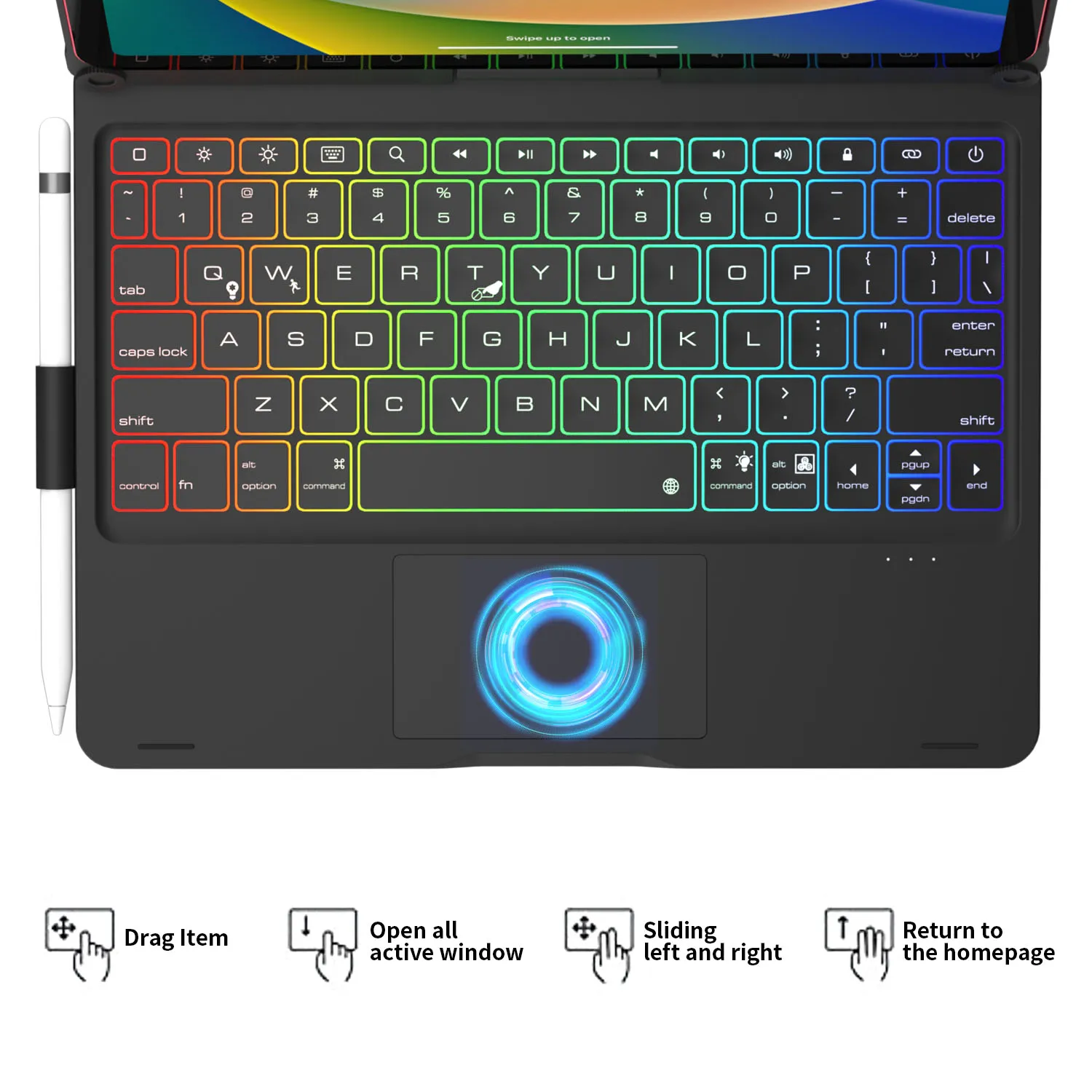 Custodia Con Tastiera Doqo Per IPad Air 13 M3/M2, IPad Pro 13 M4 E Pro 12.9 – Trackpad, Retroilluminazione 7 Colori, Rotazione 360°