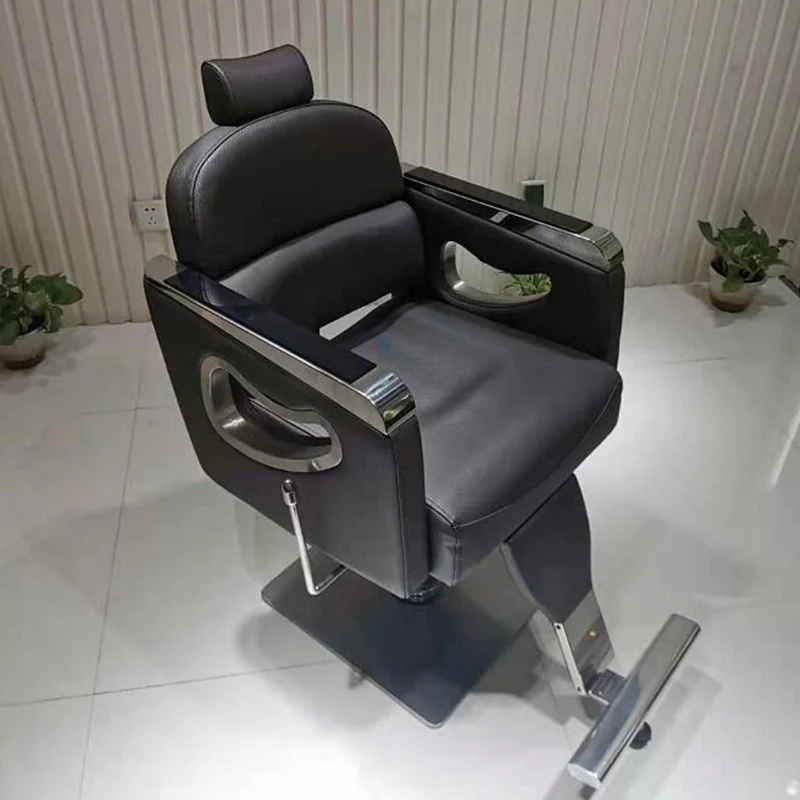 Modern Barber Chair with Hollow Metal Armrest, Hydraulic Reclining Salon Chair, 360 Swivel PU Leather Hair Styling Chair for Bar