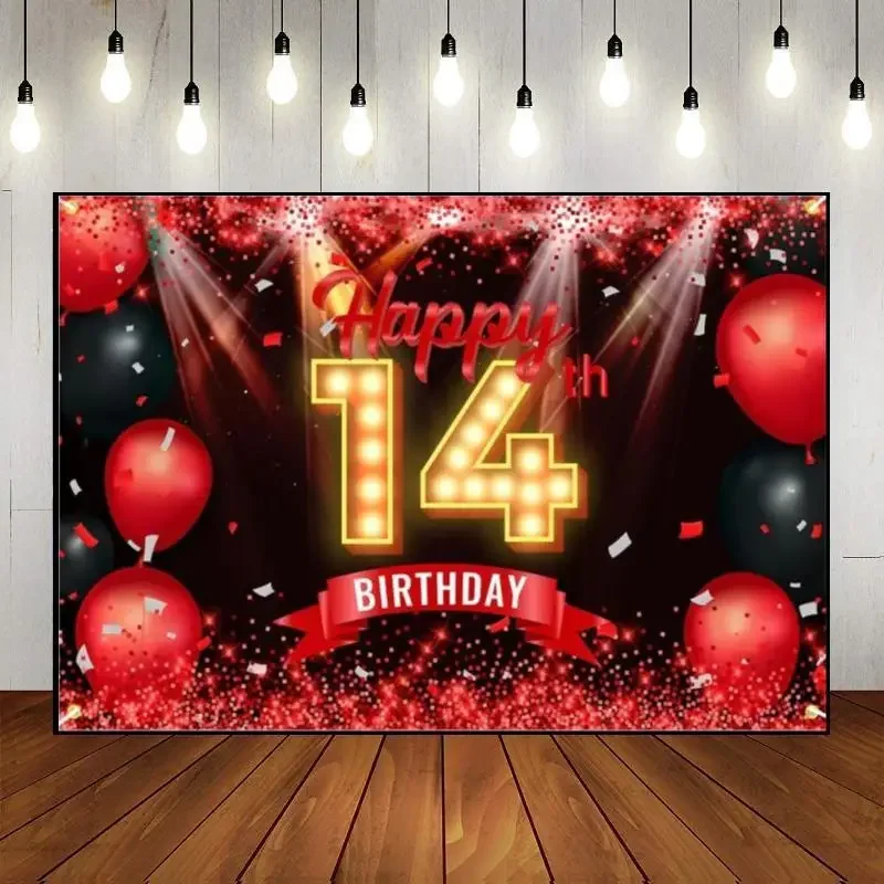 Happy 14th Birthday Background Decoration Vintage Hotwheels Banner Baptism Backdrop Princess Smash Cake Girl Boy Photography Red