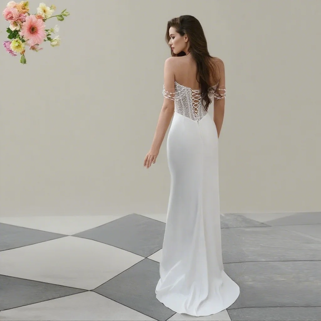 Luxus Braut Brautkleider Meerjungfrau Sparkle Spitze Perle Sexy High Split Ärmellose Brautkleider Vestidos De Novia Angepasst