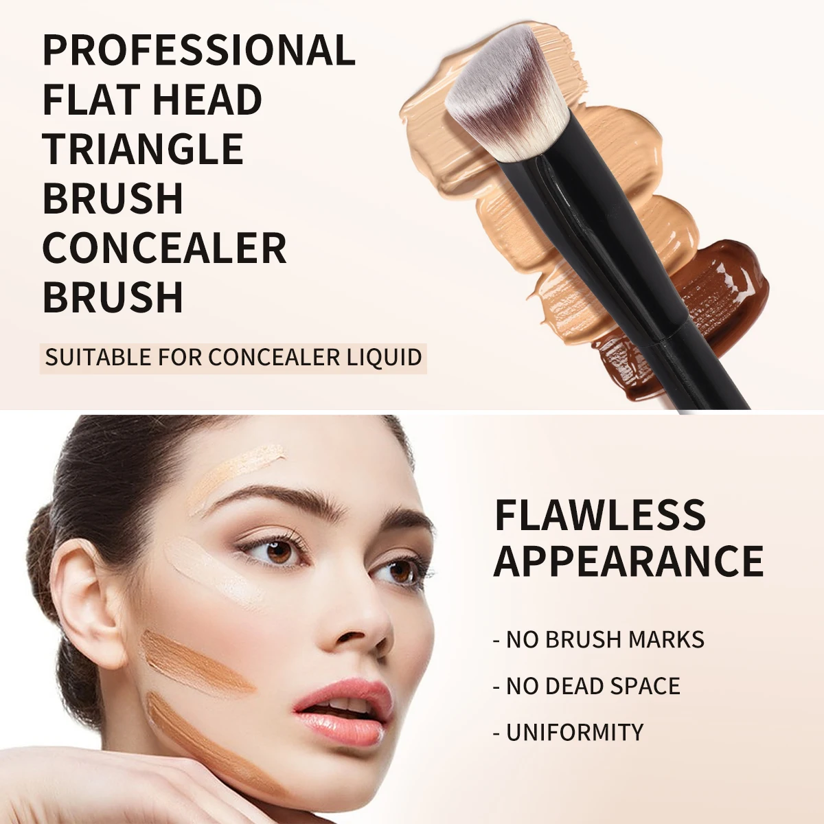 Brocha de maquillaje impecable, 2 uds., brocha de contorno de base plana/ángulo, brocha de maquillaje debajo de los ojos para crema líquida, Kit de herramientas de belleza de maquillaje