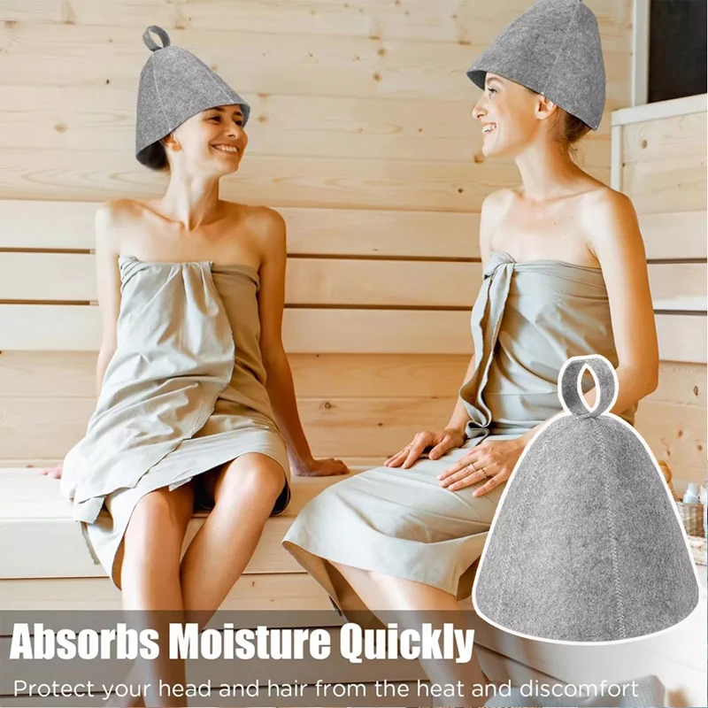 1/2/4pcs Gray Thickened Absorbent Dry Hair Cap Felt Sauna Hat Men Women Hot Spring Bath Head Protection Hat Shower Caps