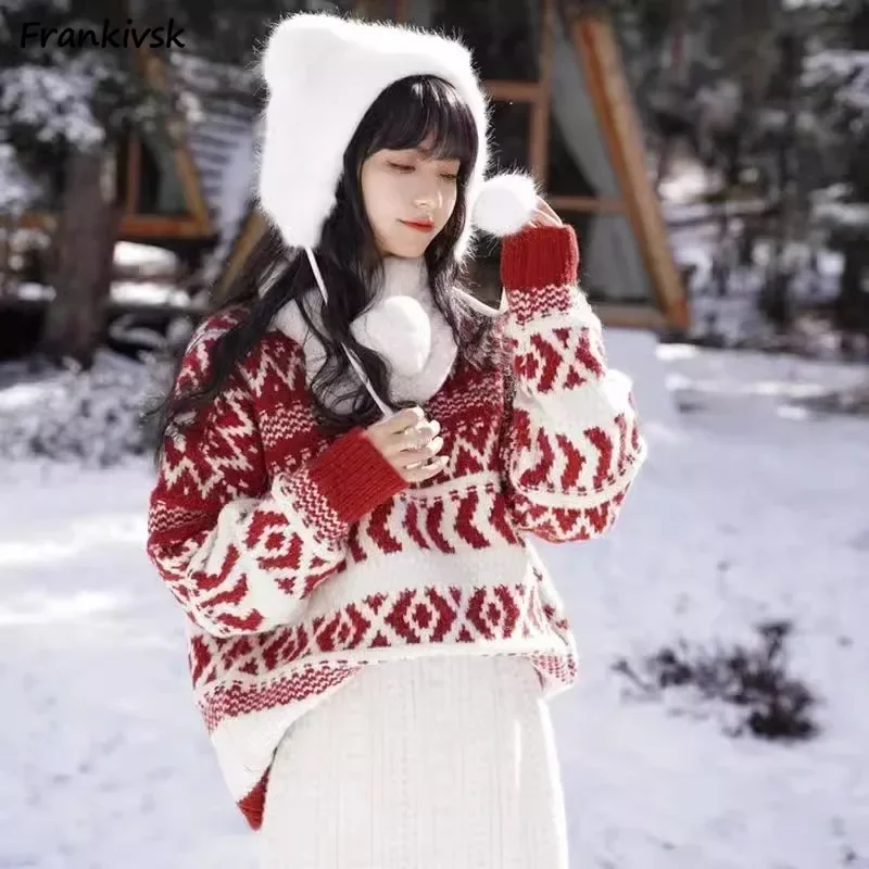 

Winter Sweaters Women Simple Christmas Stylish Leisure Streetwear European Style Classic Pullovers Temperament Slouchy Ladies