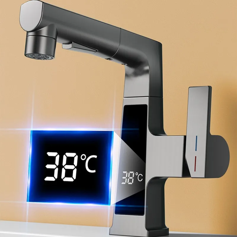 Imagem -05 - Torneira de Banheiro com Display Digital Sensor de Temperatura Inteligente Torneira de Lavatório de Latão para Elevação de Água Fria e Quente Torneira Misturadora para Pia