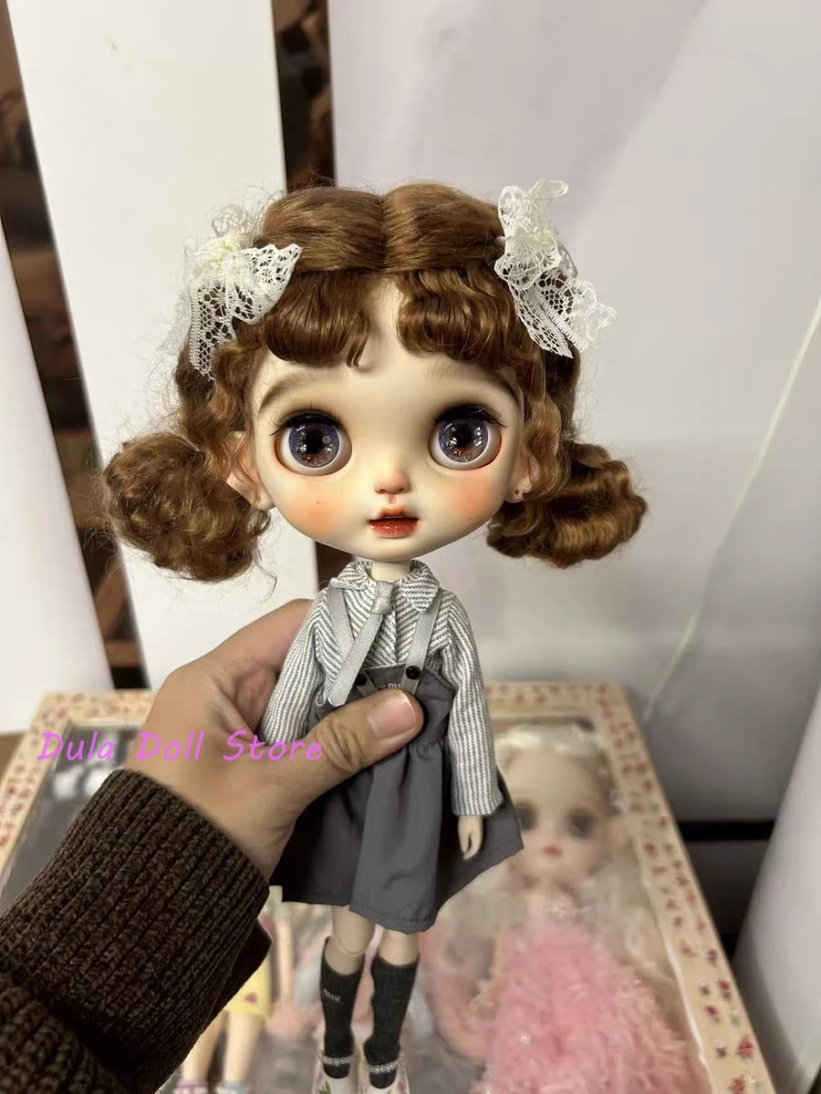 Parrucche per bambole Dula per Blythe Qbaby Mohair naturale Cuciture rigide a doppia treccia retrò per testa da 9-10 pollici