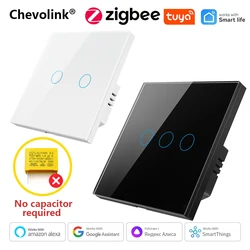 ZigBeeTuya Smart Light Touch Switch EU No Neutral Wire No Capacitor Required Smart Life 1/2/3 Gang Work with Alexa Google Home