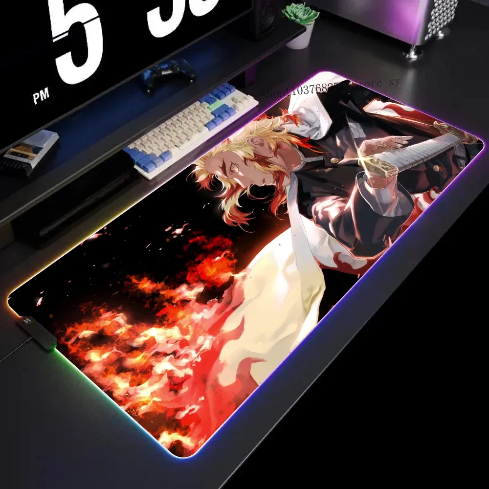 

Kyoujurou Rengoku Kimetsu No Yaiba Mousepad XXL RGB Gaming Mouse Pads HD Black Gamer Accessories Large LED