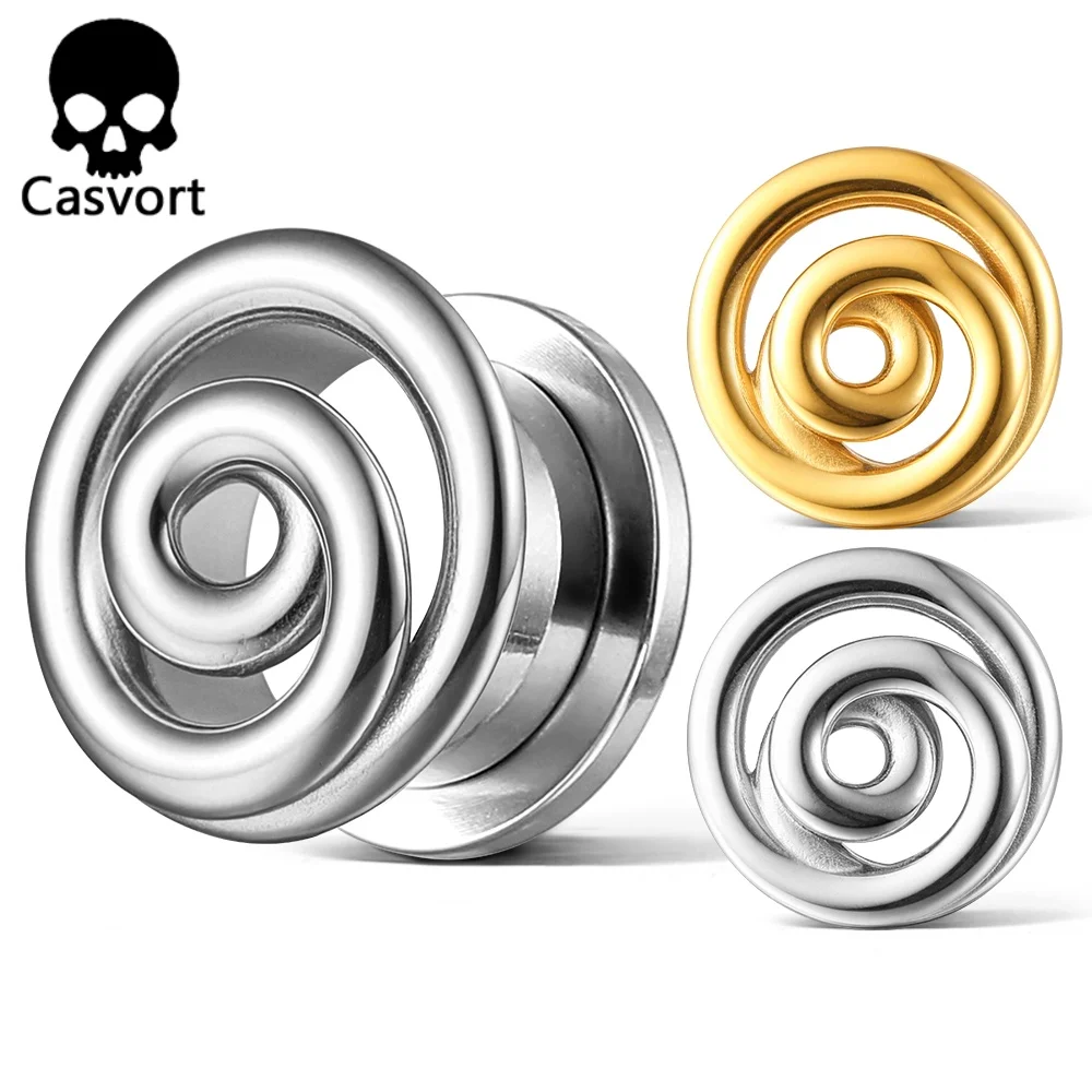 Casvort 2PCS 8-16mm 316L Surgical Steel Vortex Ear Tunnels Stretcher Studs Piercing Women Men Body Jewelry Unisex Fashion