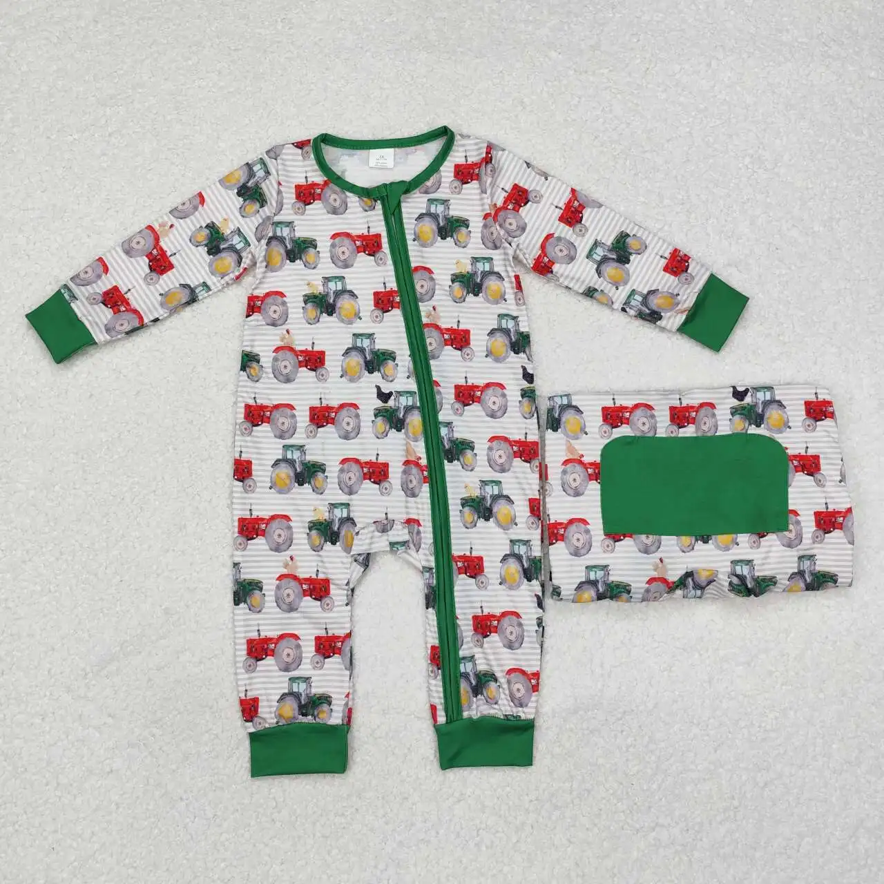 

NEW RTS Infant Boys Bamboo romper Clothes Wholesale Boutique Boys Tractor Zipper Onesie