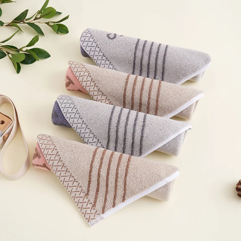 100% Cotton Square Hand Towel Vertical Stripe Pattern Thickened & Highly Absorbent, Large Household Towel for Kids’ Facial Use