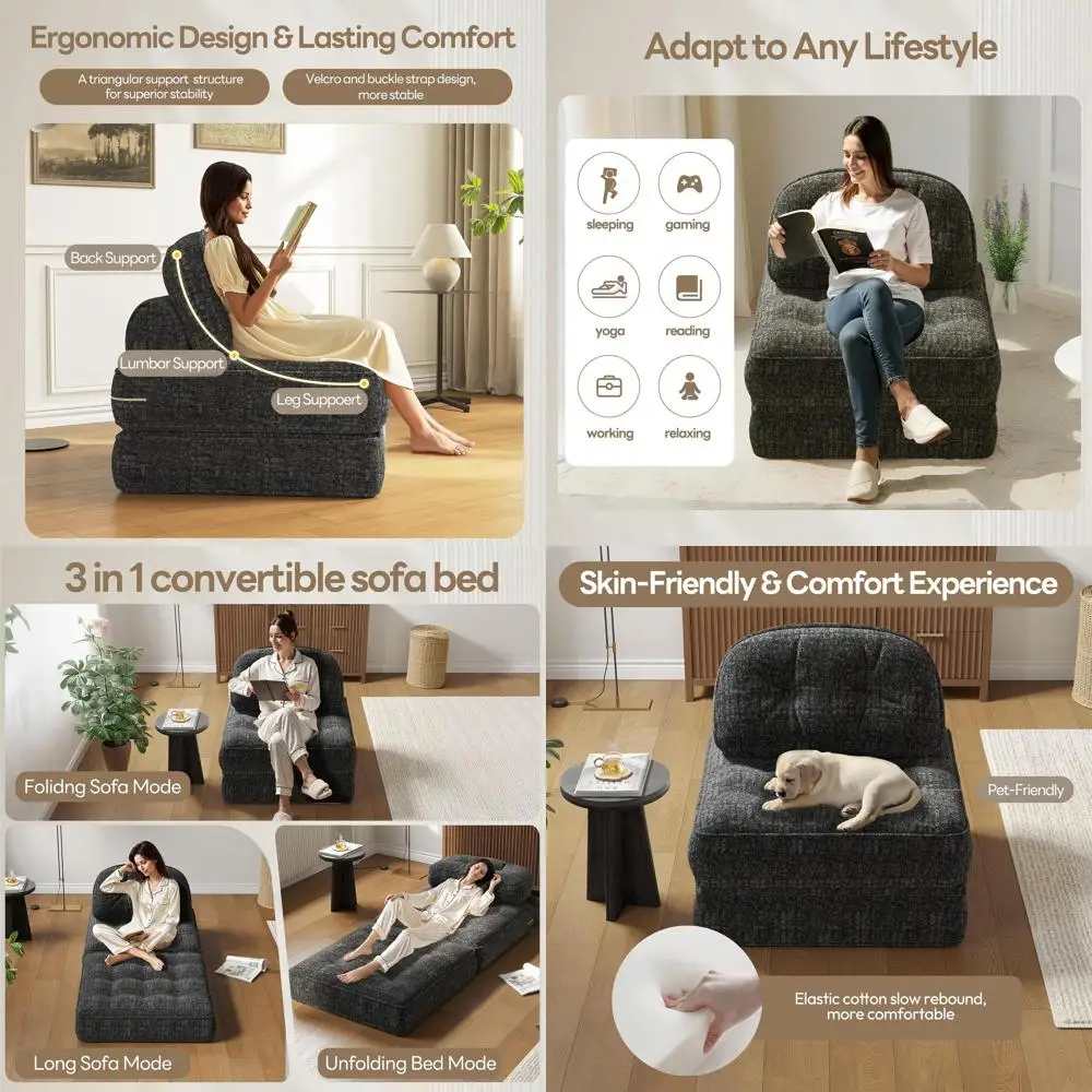 

Черный бархатный раскладной диван-кровать для взрослых с подушкой, удобный диван для дома, игр и отдыха