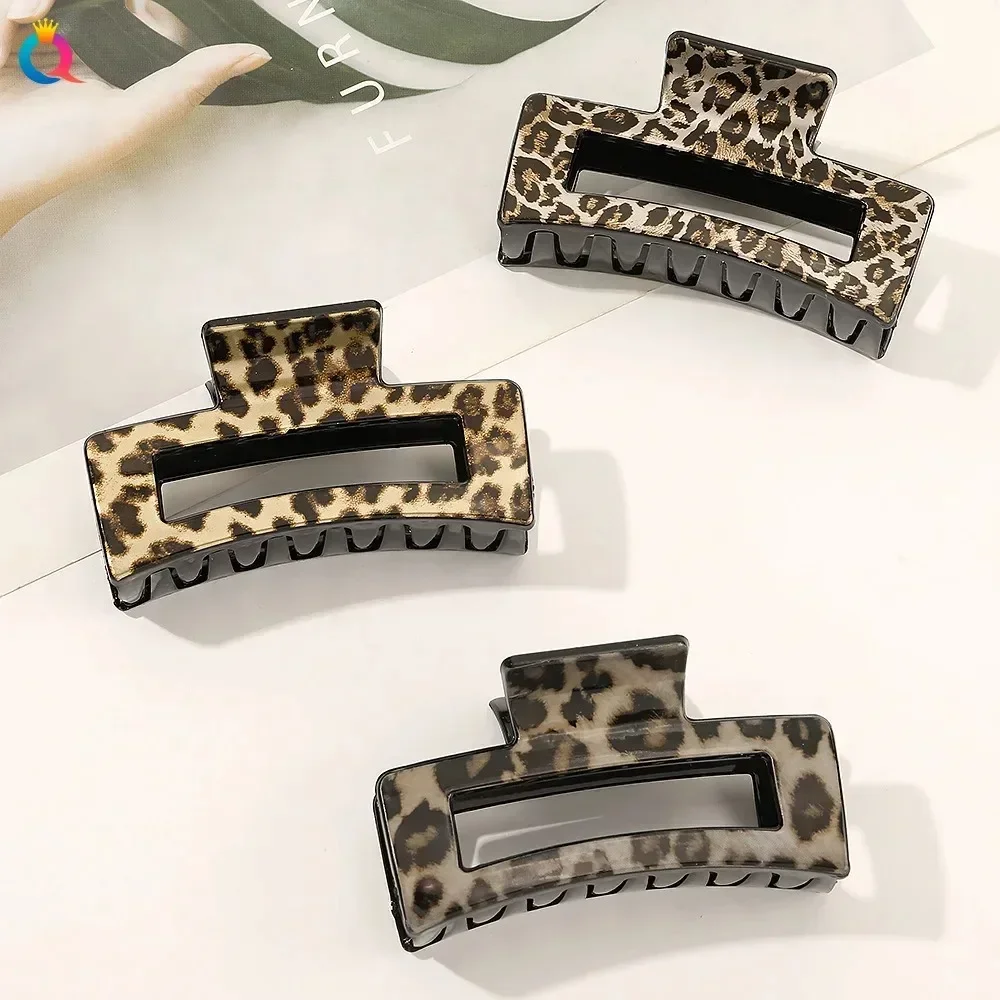 Korean Vintage leopard print Geometric Irregularity Clip Simple Plastic Shark Clip hairpin Holiday Party Women Hair Accessories