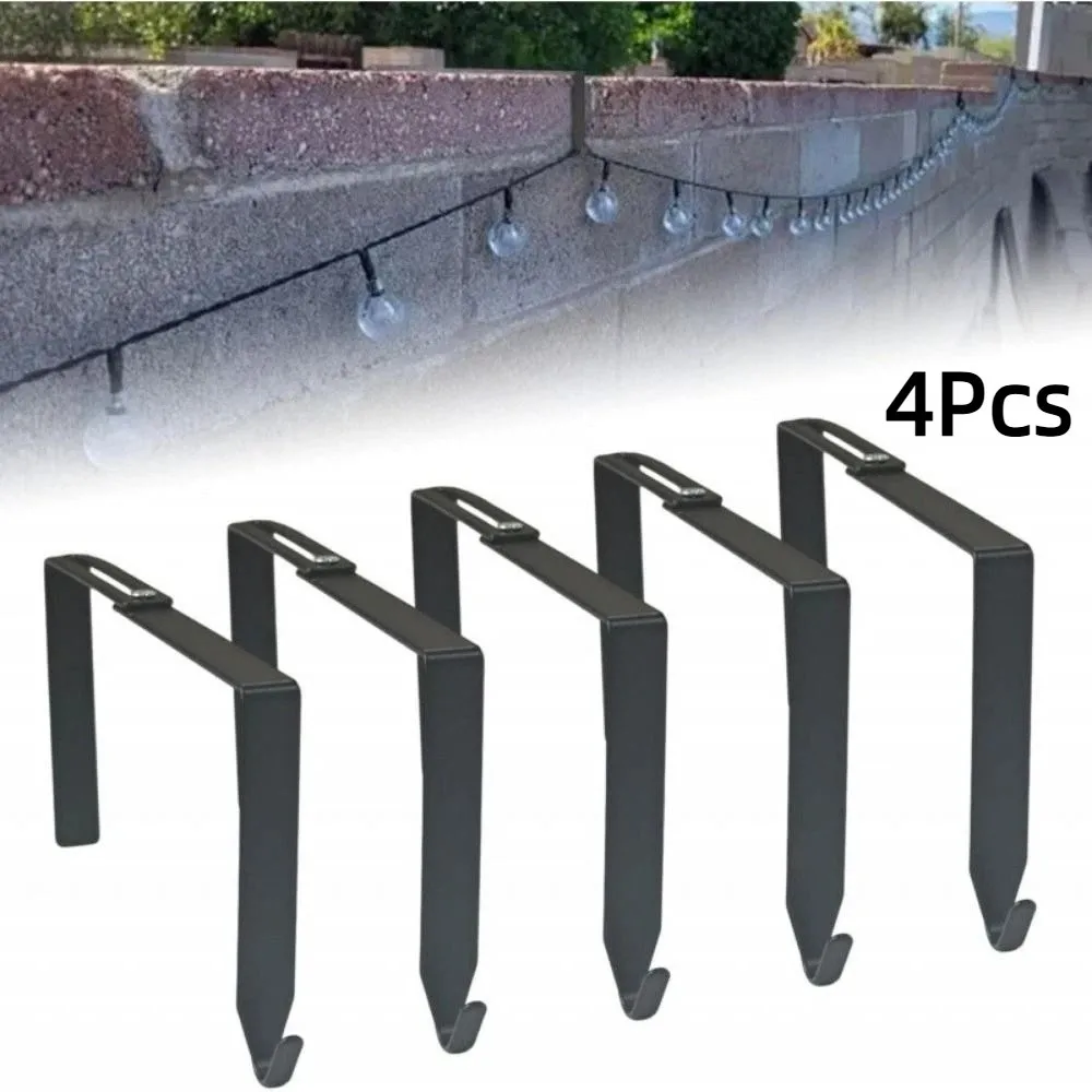 4Pcs Adjustable Block Wall Hangers Metal Black Outdoor Light String Hooks No Drill Rustproof String Light Hangers Cinder Block view 4