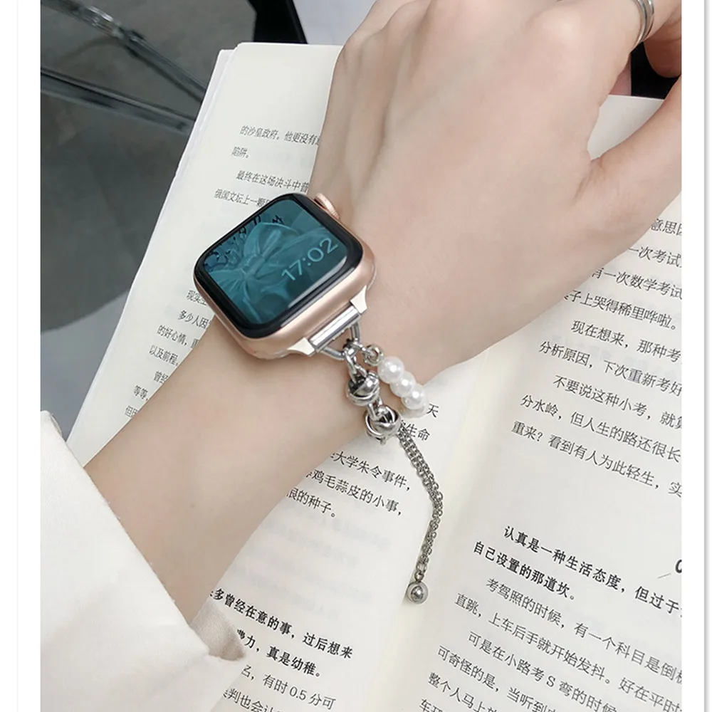 Strap for Apple Watch band 41mm 45mm 49mm 42mm 44mm 40mm 38mm Colorful Comfortable Handmade Pearl Band for iwatch 8/7/SE/6/5