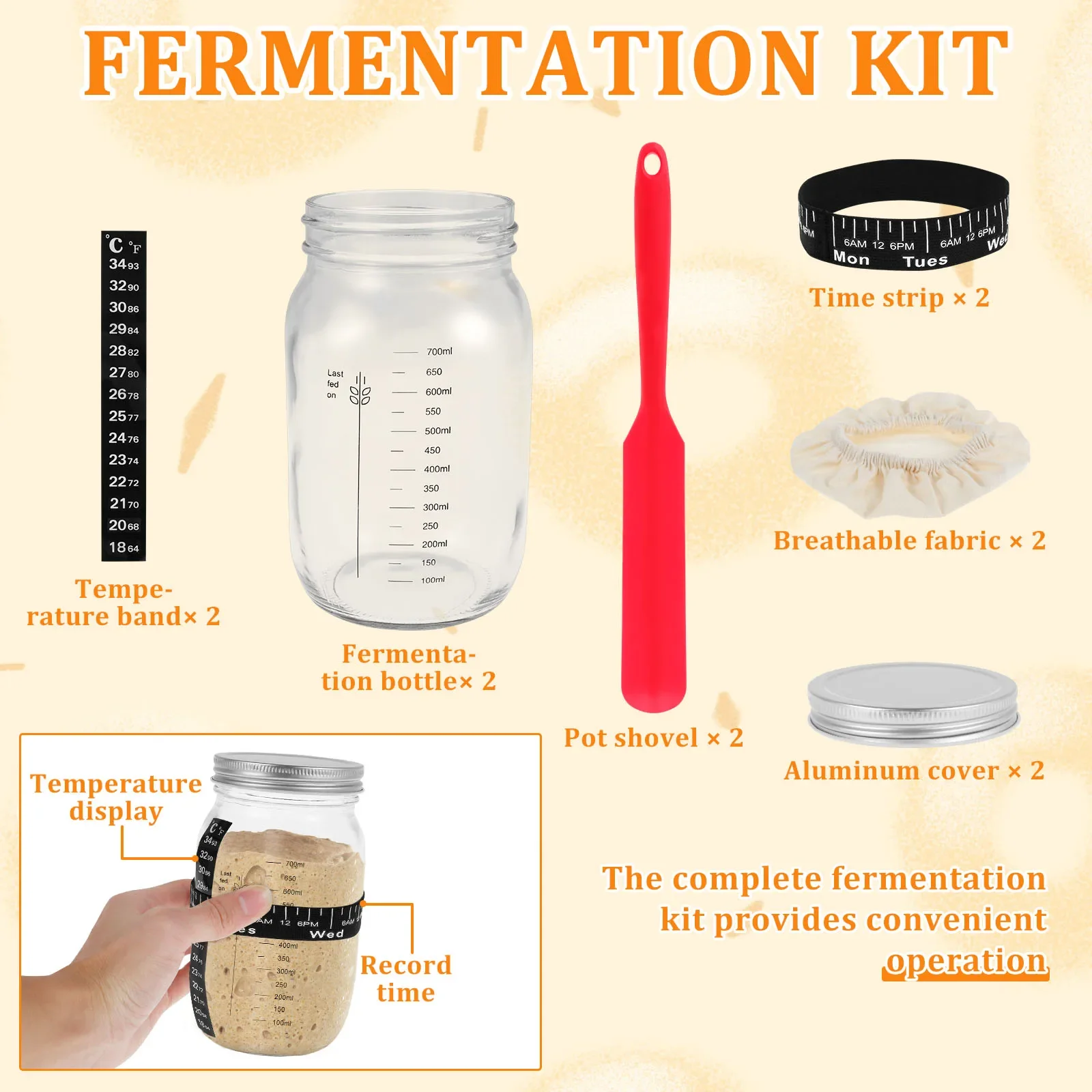 1000ml Sourdough Starter Jar Clear Glass Jar HeatResistant Sourdough Starter Container with Scale Strip Food Storage Ferment Can