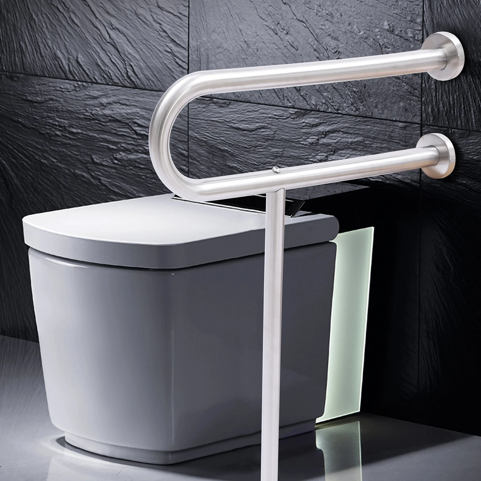 

23.6*29.5in Silver Stainless Steel Toilet Assist Grab Bar Assembly Toilet Safety Rail Bathrooms Hospitals Schools