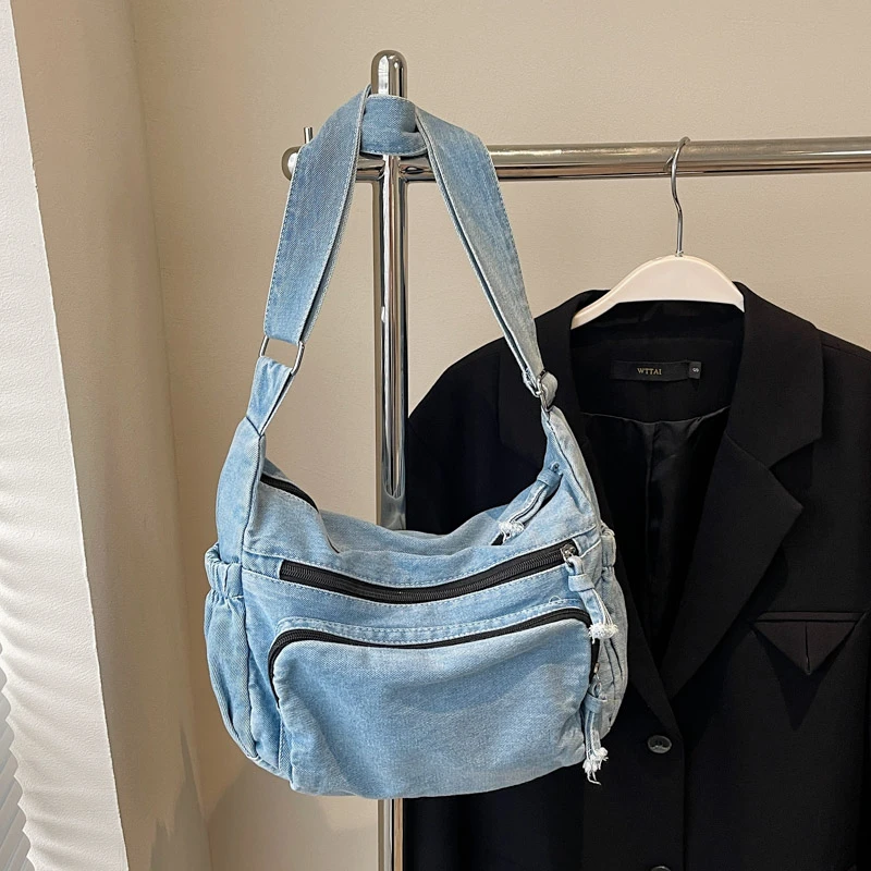 

Denim Zipper Shoulder Bags New Fashion Hot Selling Solid Simple Large Capacity Crossbody Bags Soft Versatile Women's Handbag