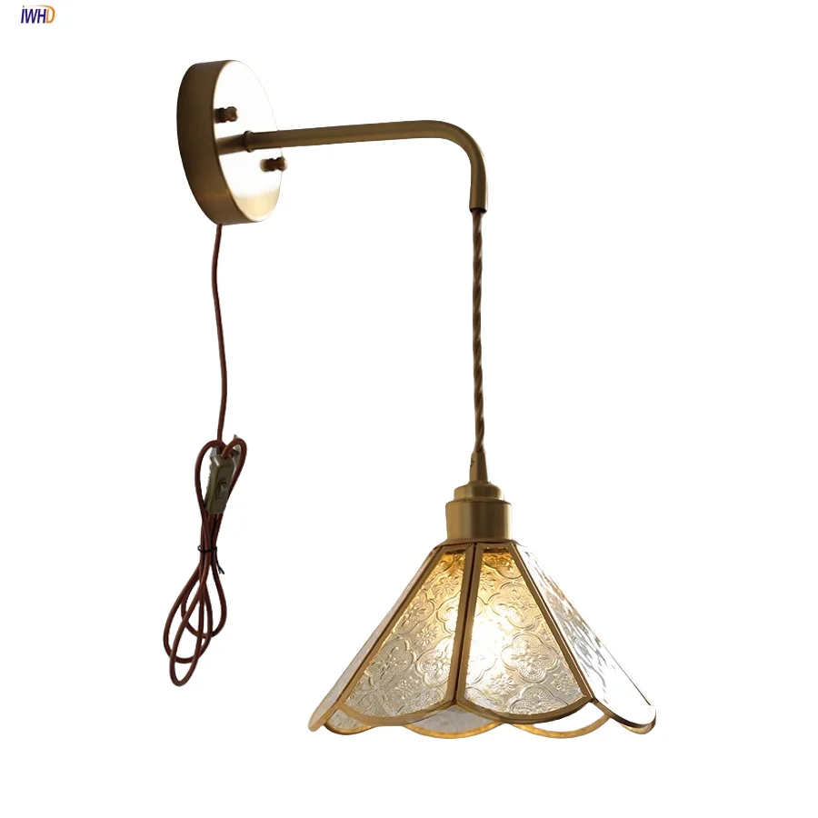 

IWHD Vintage Clear Glass LED Wall Lights Porch Reading Dining Room Decor Wire Adjustable Plug In Loft Tiffany Wall Lamp Wandlamp