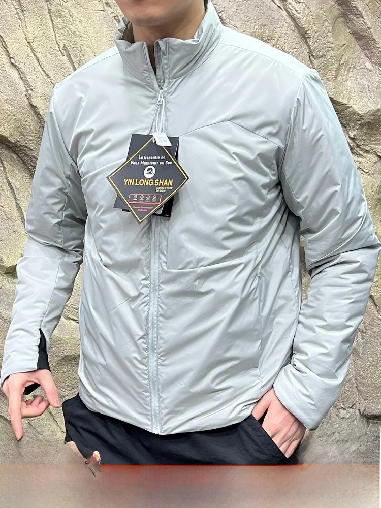 

Tech Cotton Men's Stand Collar 3D Fit Waterproof Warmth Outerwear Jaet Stand Youth Faion Long Sve Pure Color Coat