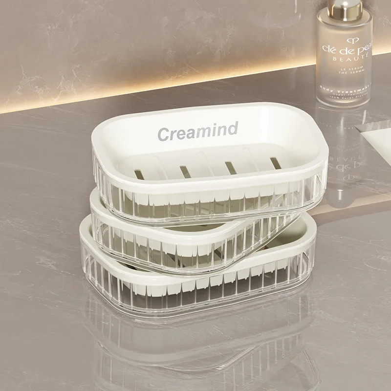 Double Soap Box Countertop Simple Plastic No Water Household Bathroom Bathroom Light Luxury Drain Soap Box