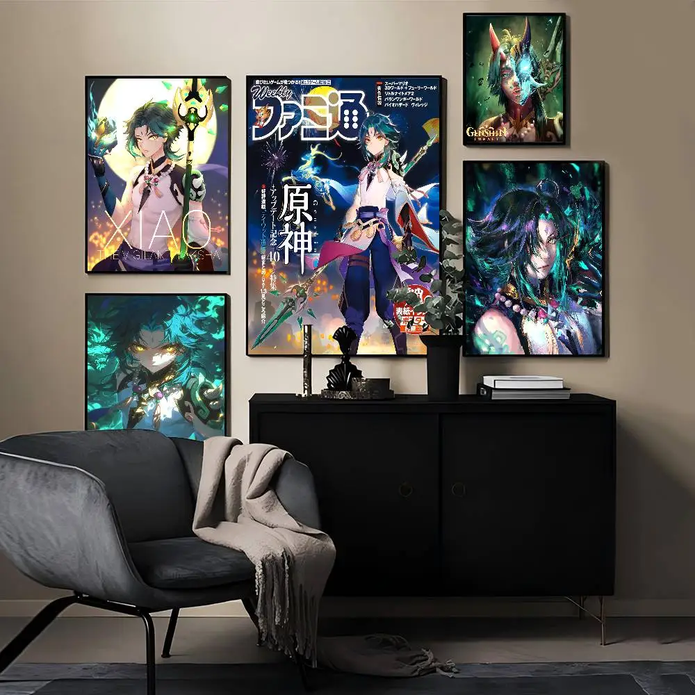 

G-Genshin I-Impact Xiao Self-adhesive Art Poster Decoracion Painting Wall Art White Kraft Paper Home Decor