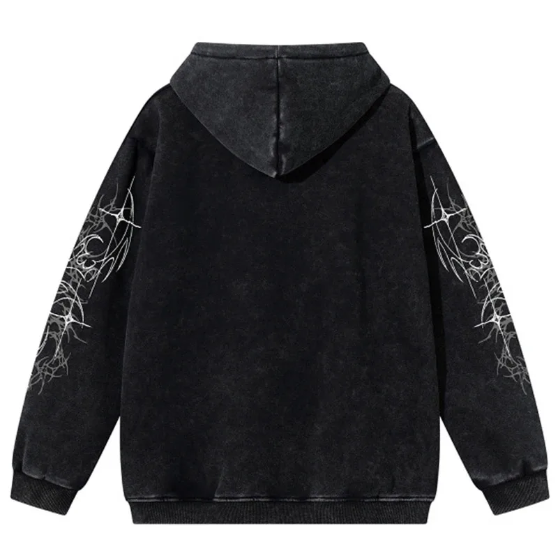 【Mirrordust】Vintage Men Hoodies Winter Plush Oversized Graphic Hoodies Streetwear Harajuku Hip Hop Hoodies Sweatshirts