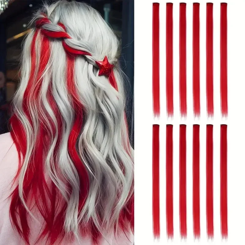 12 peças de extensões de cabelo com prendedor de arco-íris para meninas – cabelo sintético vibrante para Halloween, festas de Natal e presentes