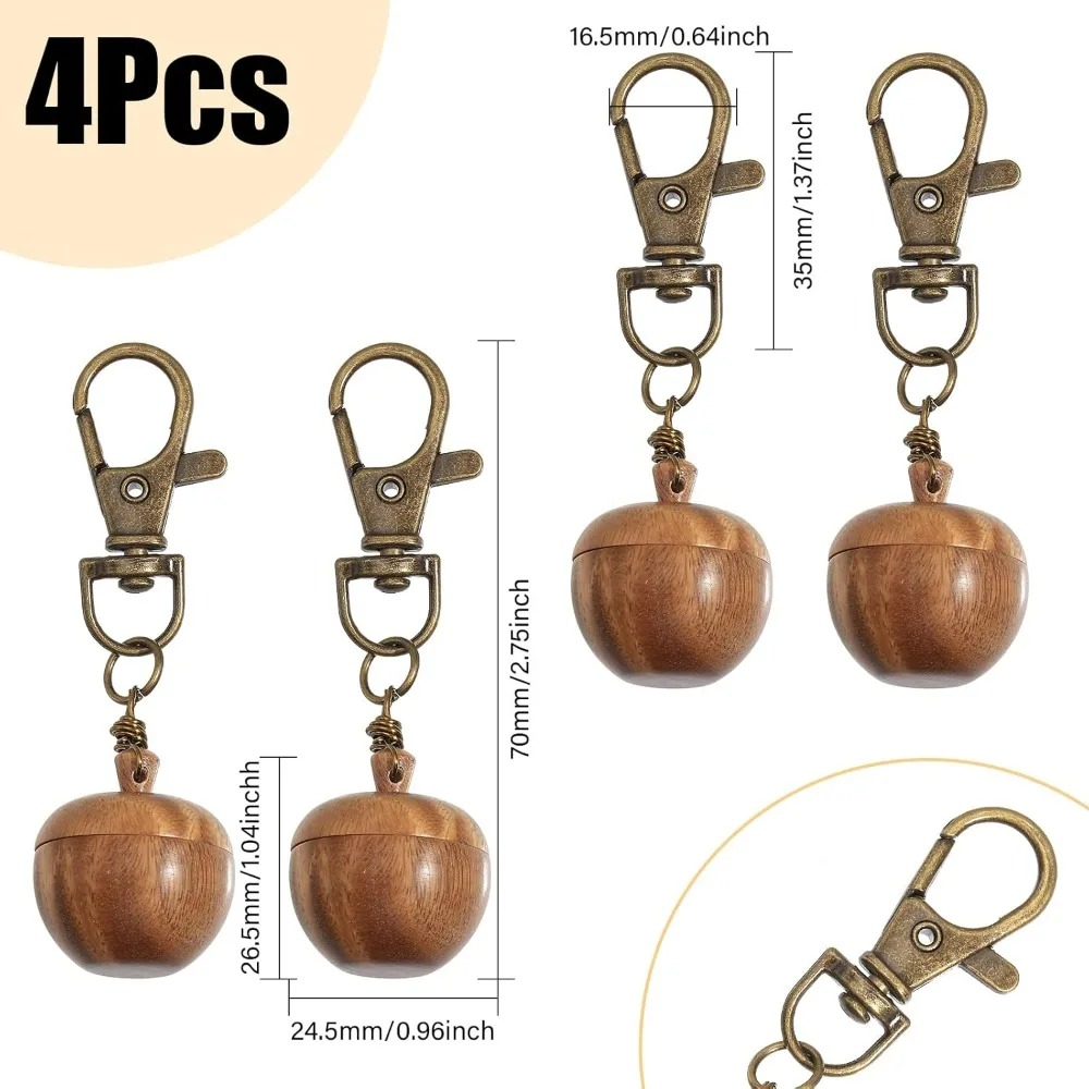 4PCS Wooden Apple Box Keychain Disconnectable Apple Box Jewelry Charm Pendant with Alloy Swivel Lobster Claw Clasps DIY