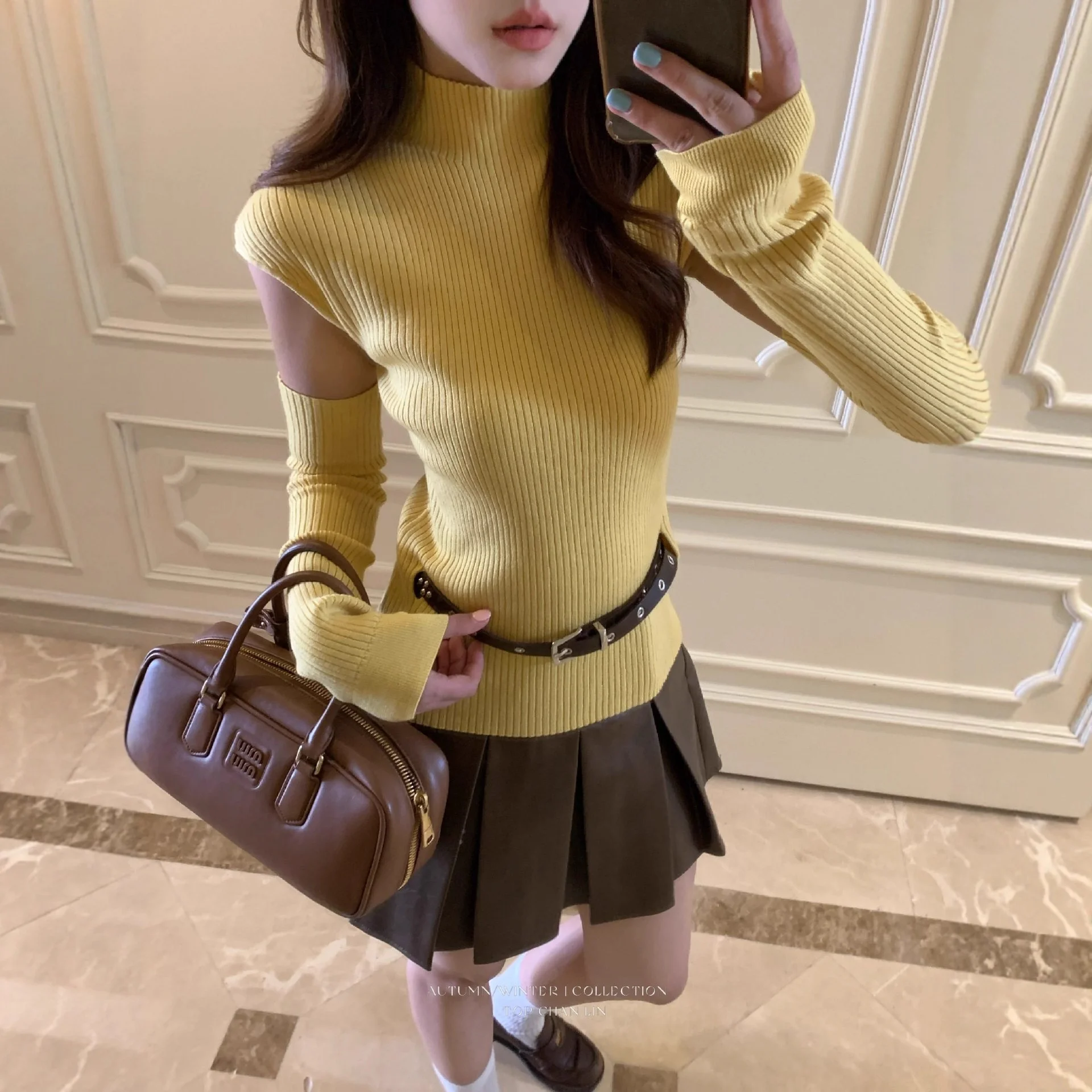 取り外し可能な袖ニットセーター女性ロングトップ秋メタリックニットウェアドロップショルダークロップドスナップボタンナイトクラブパーティー