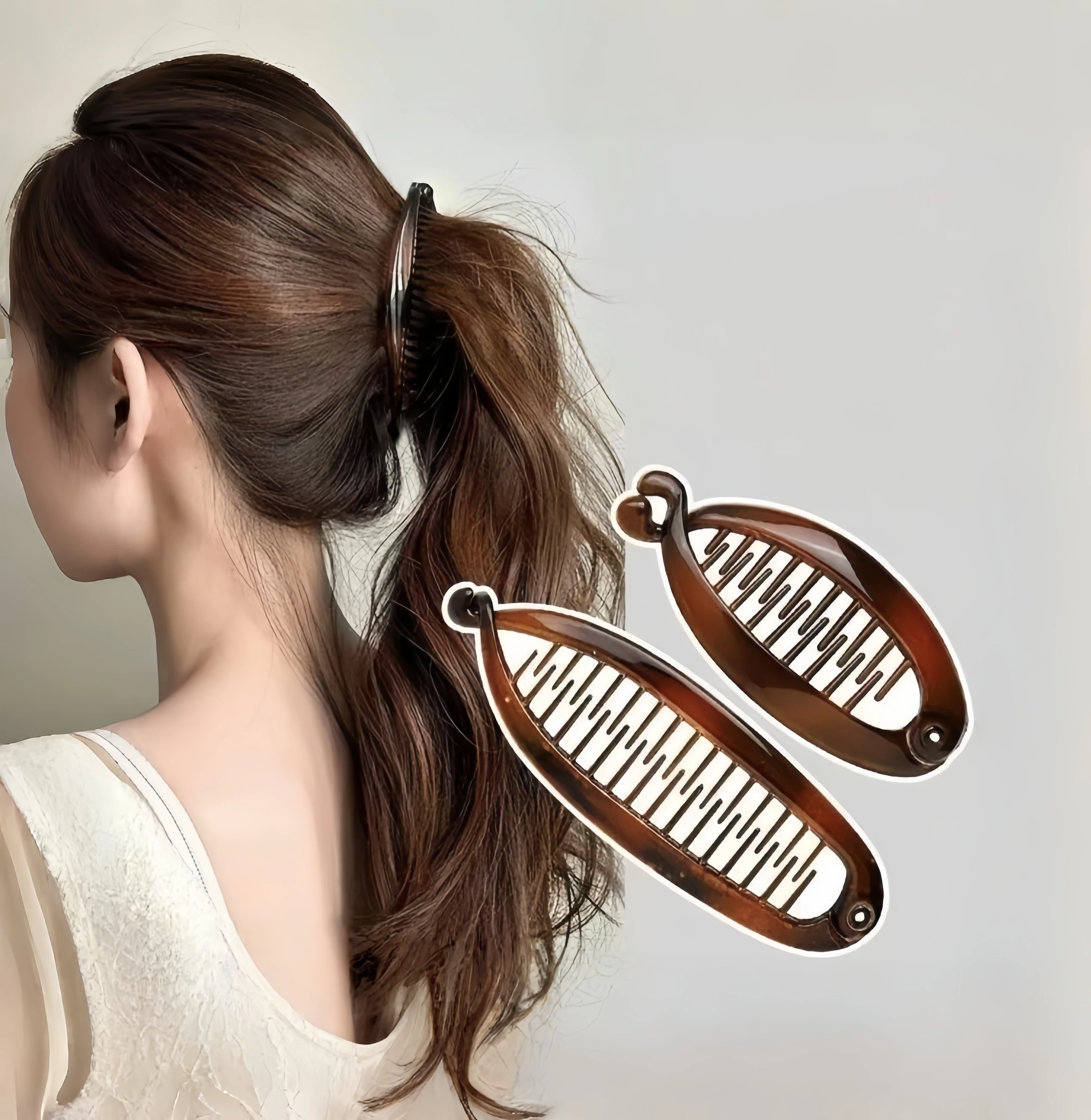 Mehrfarbige Bernsteinfarbene Bananenklammer, Pferdeschwanzhalter, Elegante Hochkronen-Haarspange, Damen-Haaraccessoires, Stilvoll und Vielseitig – Detail 2
