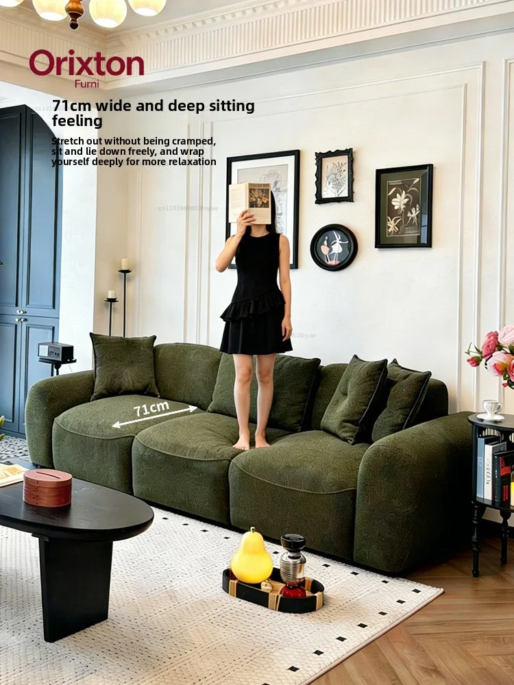 Avocado sofa, green fabric sofa, three-seater French vintage small apartment, living room home vertical row