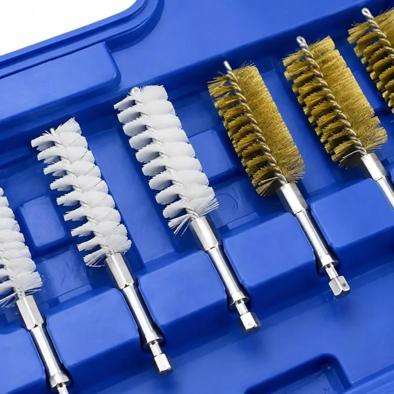 Cylinder Head Recess Cleaning Brush with Slender Access Shafts, Interchangeable Handle, 19 Pieces, and Fitted Storage X37F