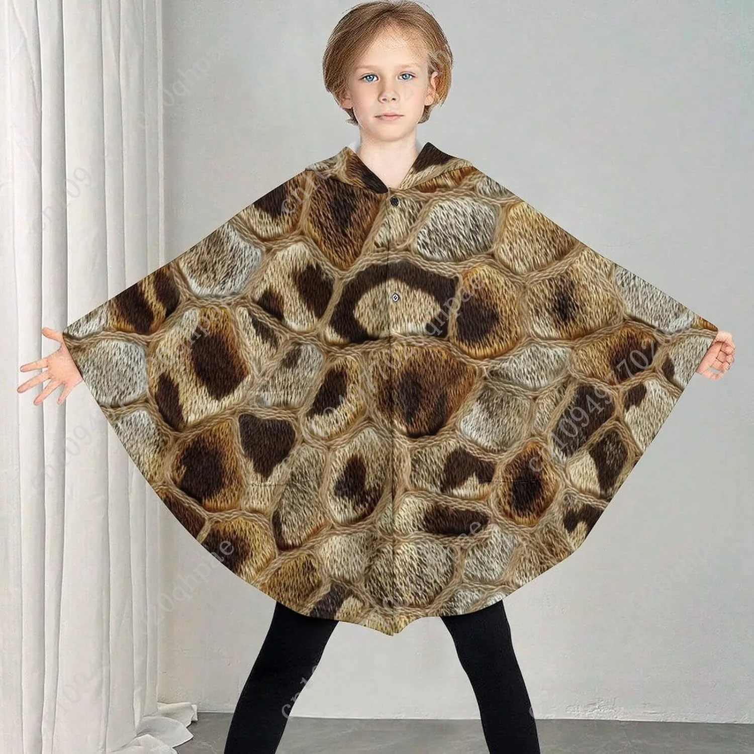 Suéter cobertor de flanela aconchegante, capuz grande com textura de pele de cobra com bolsos para crianças e adolescentes