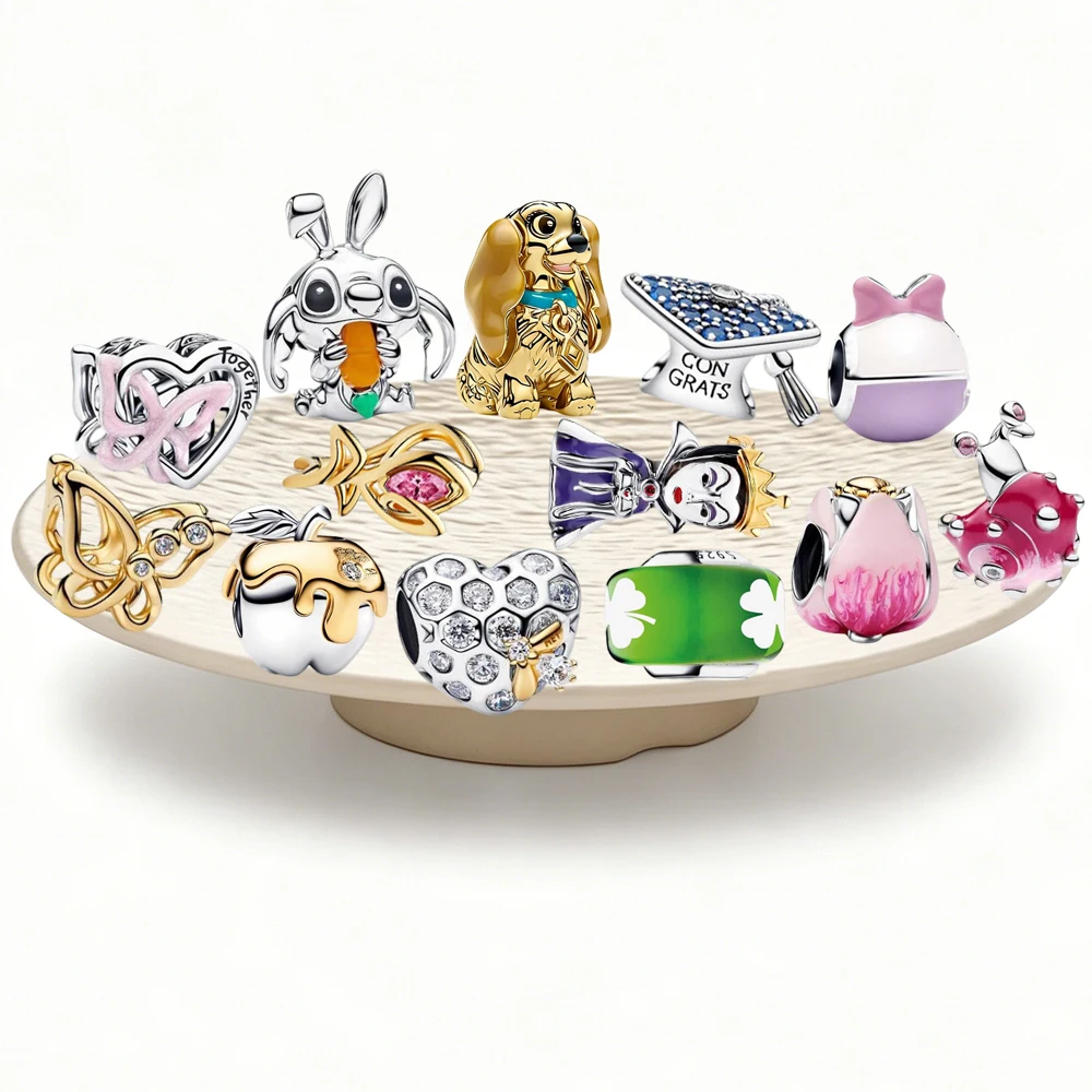 2026 New 925 Silver Hot Selling Queen Pet Dog Bow Crown Love Heart Bee Graduation Hat Beads Exquisite DIY Charm Jewelry Display