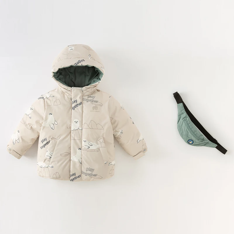 Dave Bella Boys Down Jacket Coat Overcoat Kid Seal Print Warm Thicken Winter Children's Clothing with Bag DB4237538