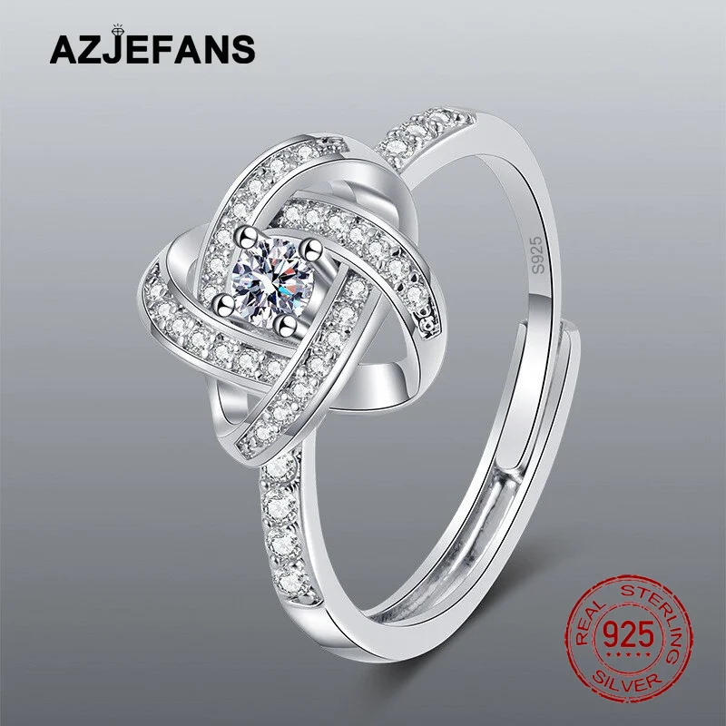 

AZJEFANS 925 Sterling Silver Clover Motif Love Knot Adjustable Ring Fine Jewelry