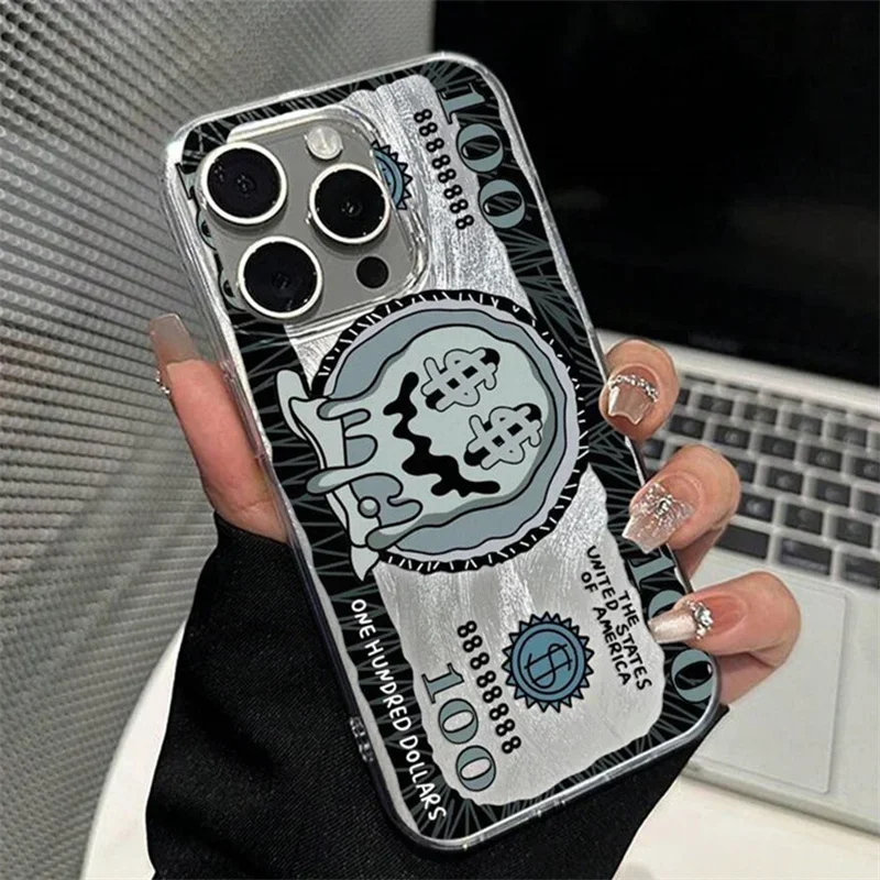 Cartoon Dollars Phone Case for iPhone 16 15 14 13 12 11 Pro Max XS X XR 8 7 Plus SE 2022 Feather Texture Hard Shockproof Cover