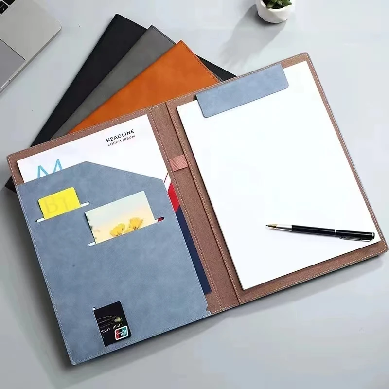 A4 Portfolio Folder Leather Magnetic File Clipboard Meeting Document Folder Contract Paper Clip Writing Pad Office 12.99x9.65in