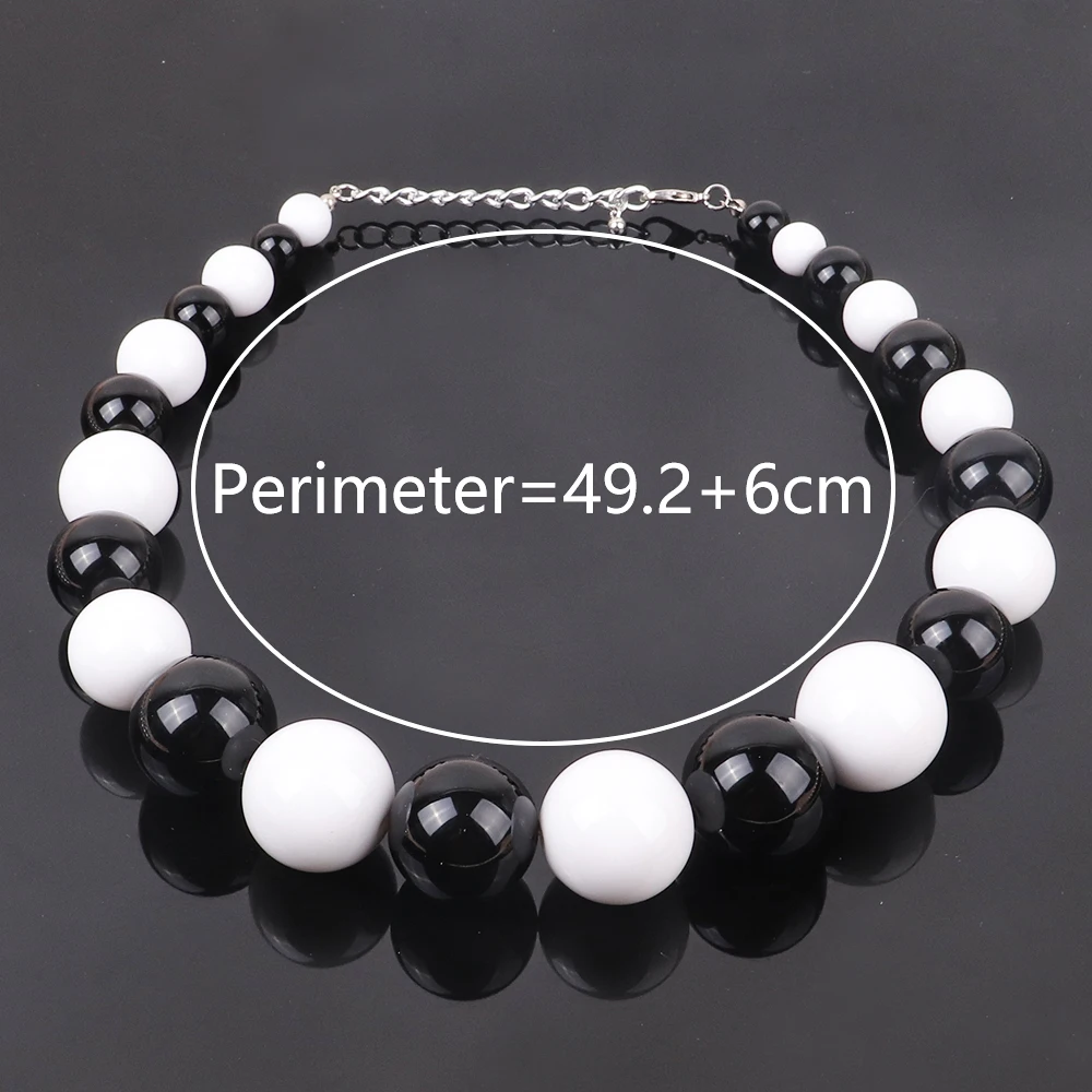 FishSheep Statement Big White Black Acrylic Ball Choker Necklace for Women Large Oversized Clear Beads Collar Necklace Jewelry