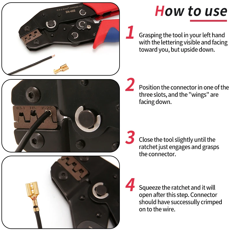 XIONGISOLAR SN-48B Crimping Tools 20-13AWG  0.5-2.5 mm2 Crimper for Car Terminals Sets Wire Electrical Hand Tools