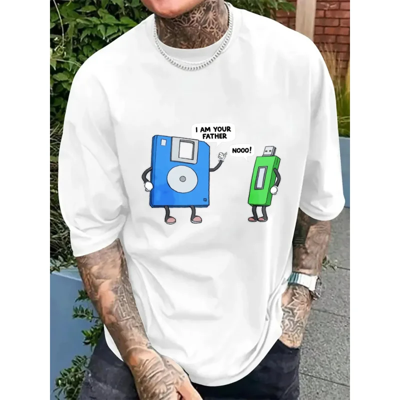 تي شيرت أسود للرجال قرص مرن ومحرك فلاش USB أنا والدك نمط مطبوع قطن عالي الجودة 180 جرام #2