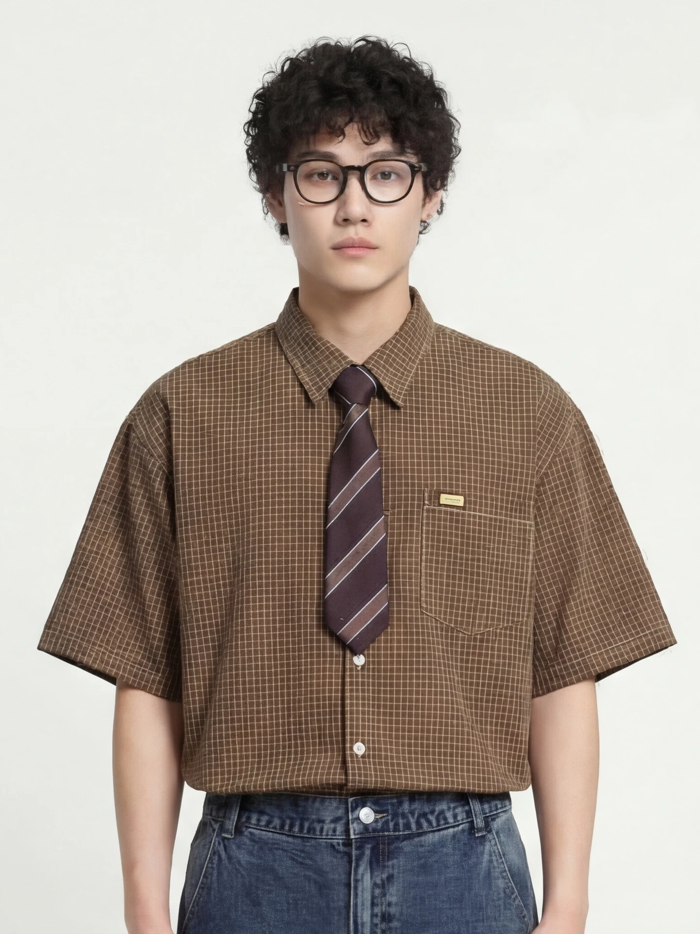 

Casual Plaid Tie Design Sensation from Men's irt Loose Fit Breathable Cotton Polyester Blend Summer ort Sve