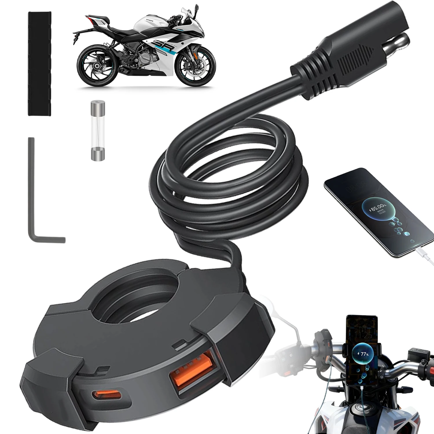 48W Schnellladegerät PD+QC3.0 Telefonladegerät Motorrad USB-Buchse Wasserdichte Lenkerhalterung 12V/24V Stromadapter