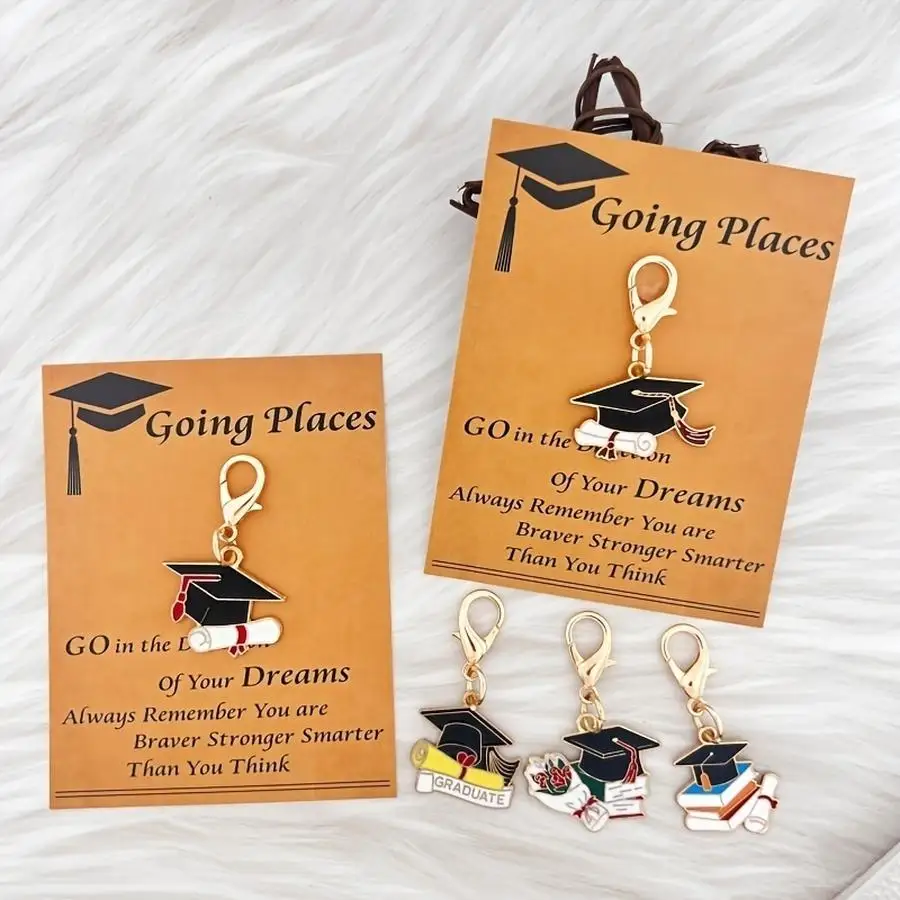 1/5/10/20/50/100pcs Gift for Her/Him: 10-Piece Set / 5 Sets of Multi-Style Gold Graduation Keychains, Keychain Packs with Pocket