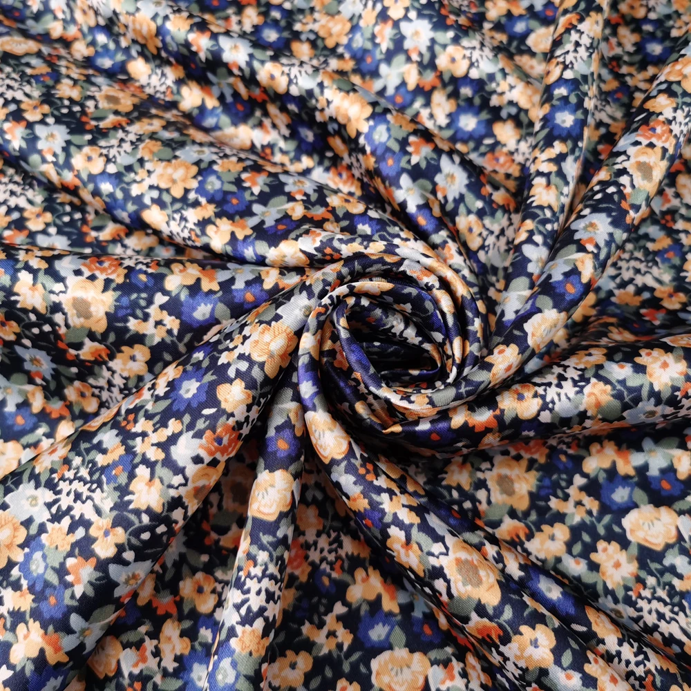 1 meter X 1.48 meter Retro Floral Satin Fabric Soft Scarf Material Lining