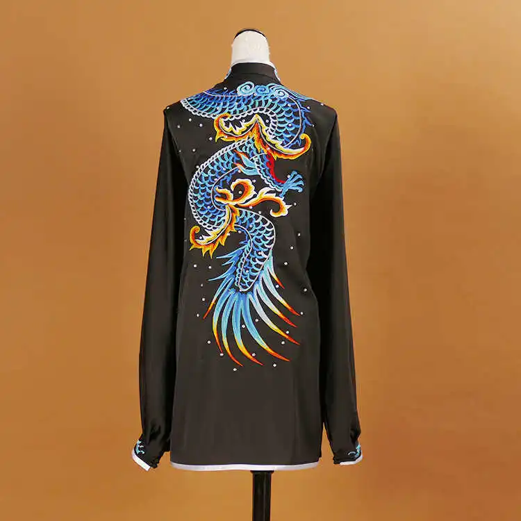 High-quality Embroidered Tai Chi Uniform, Men's Training Suit, Wushu Routine Performance Costume, Black with Dragon Embroidery