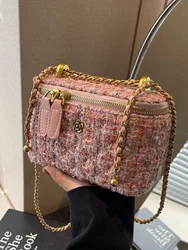 Woolen Box Square Chains Crossbody Bag For Women 2023 New Luxury Brand Fashion Pink Black Mini Handbag