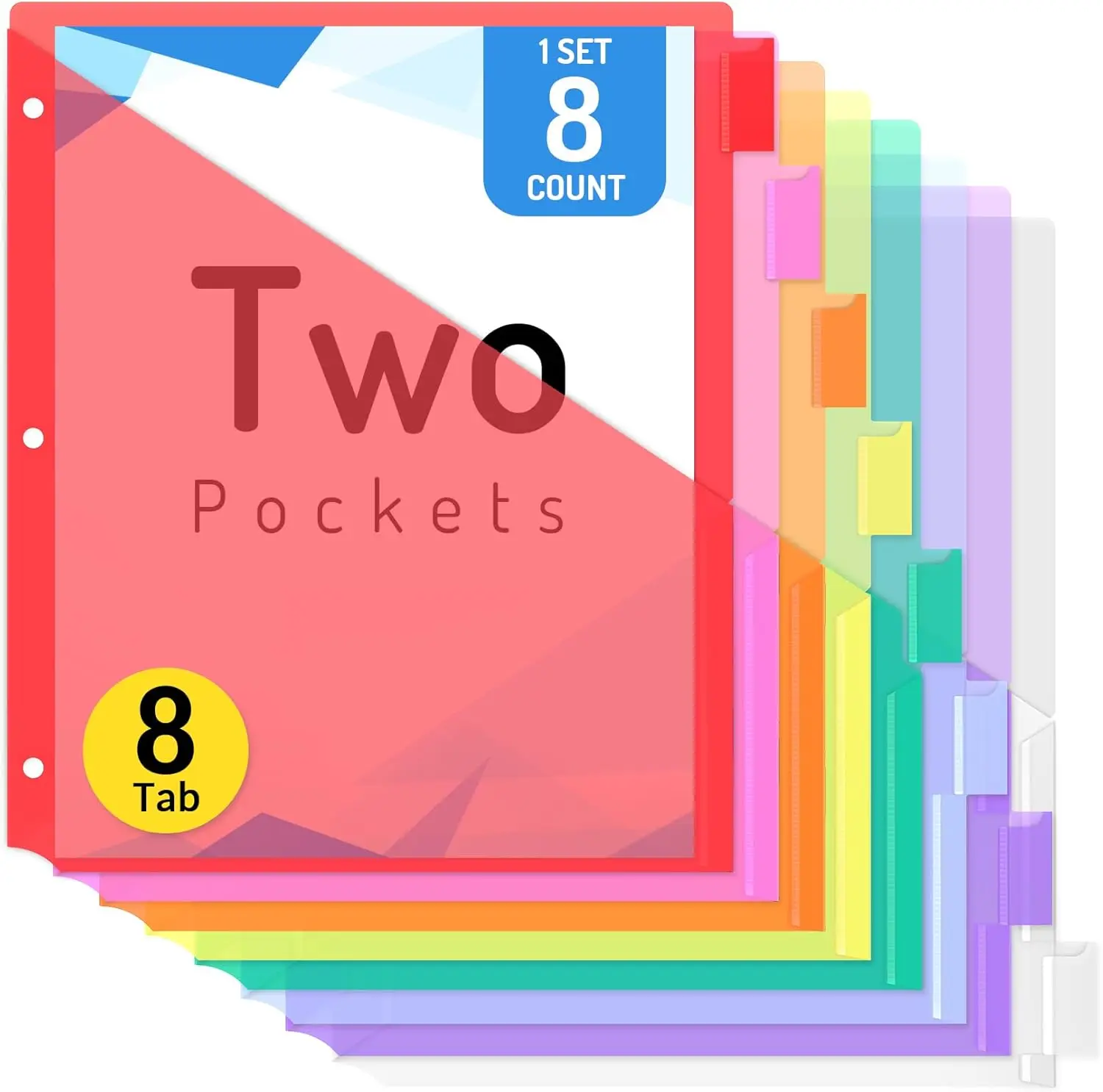 

8 Tab Dividers with Pockets for 3 Ring Binder Organizer, Multicolor Set