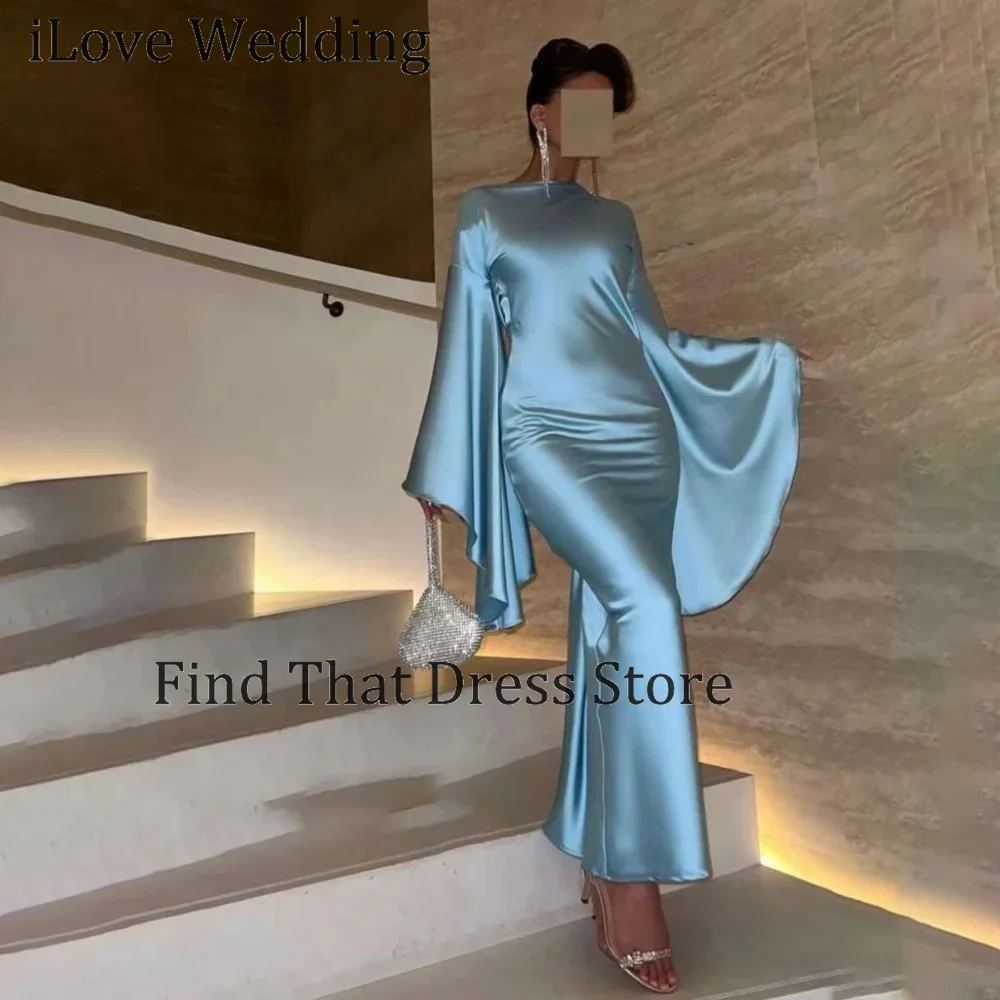 

Индивидуальный пошив: Вечернее платье-футляр с круглым вырезом, длинными пышными рукавами, без спинки, однотонное, длиной до щиколотки, для выпускного вечера и вечеринок, для женщин